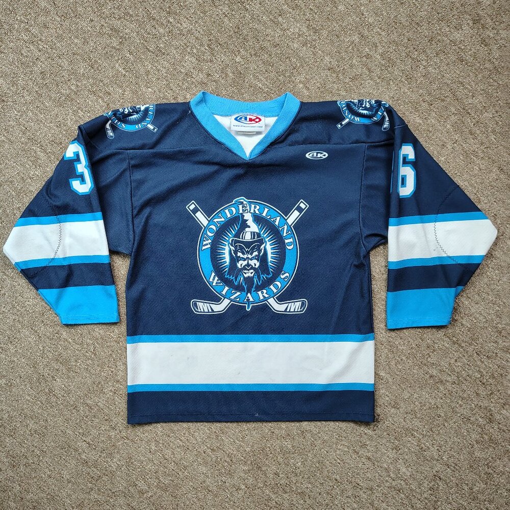 WONDERLAND WIZARDS Hockey Jersey Youth XL Blue Polyester Pullover Athletic Knit
